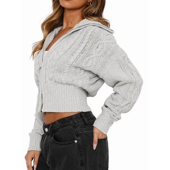 Zip Up Sweatshirts for Women Casual Outfits Cardigan Outerwear Trendy Winter Jackets Coat Grey XL