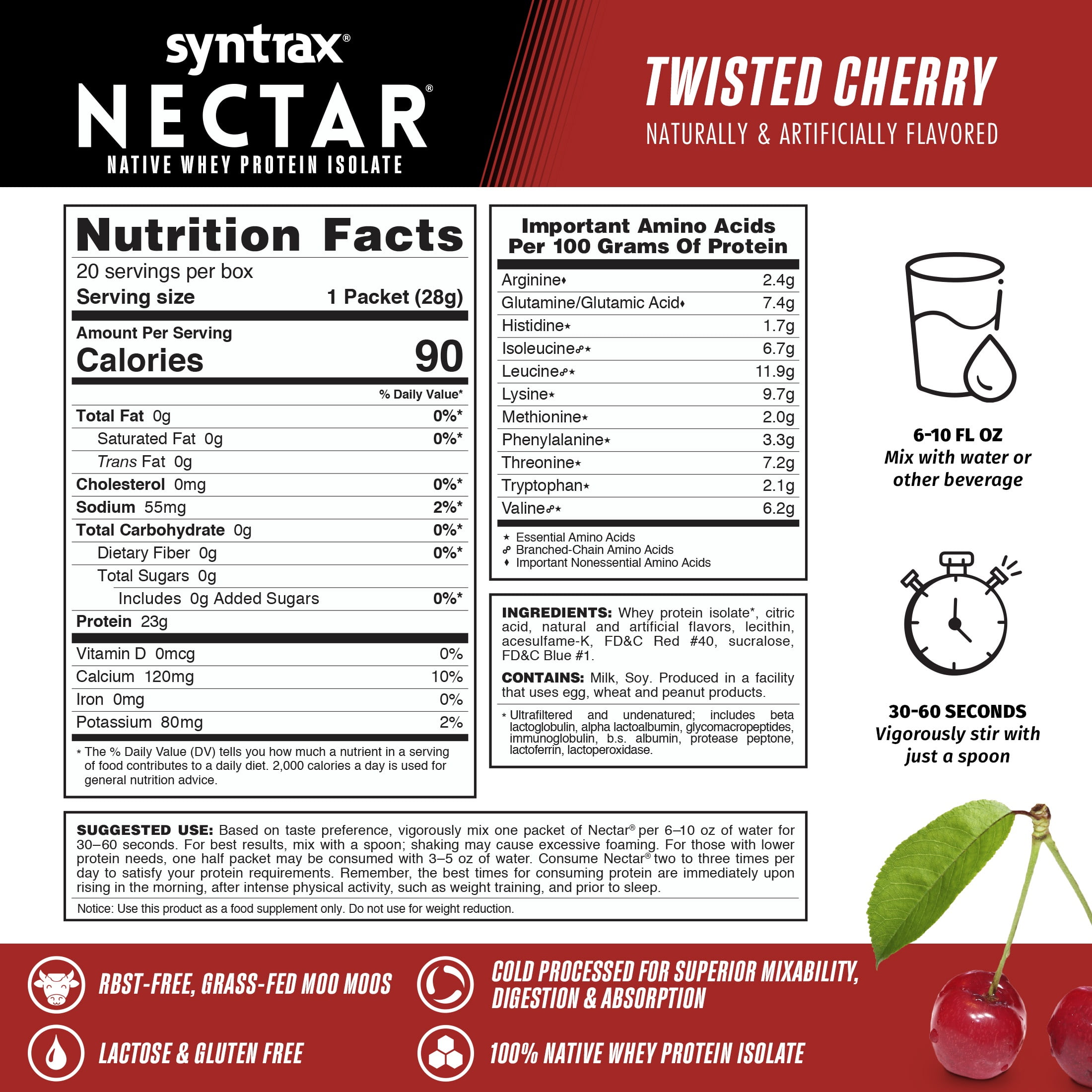 Syntrax Nectar, Twisted Cherry, 2 lbs. 100% Whey Protein Isolate, Refreshing Fruit Juice Flavor