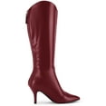 thumbnail image 3 of BLISSFUL STEP Women's Pointed Toe Stiletto Heel Knee High Boots Burgundy 9, 3 of 7