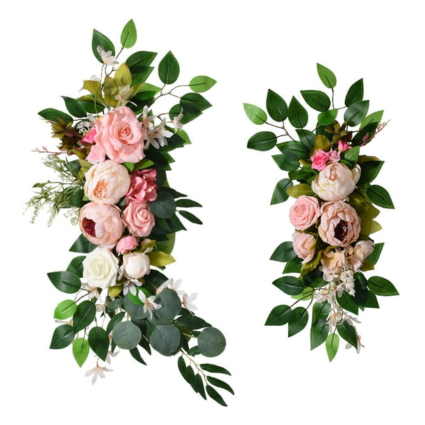 Arco de boda artificial con flores para hacer tú mismo, letrero de bienvenida para ceremonia de boda, fondo, mesa de novios, silla, decoración del hogar