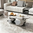 thumbnail image 4 of 49.2" Modern Oval Marble Coffee Table – Gray Stainless Steel Base, Scratch-Resistant, Easy Assembly, 4 of 8