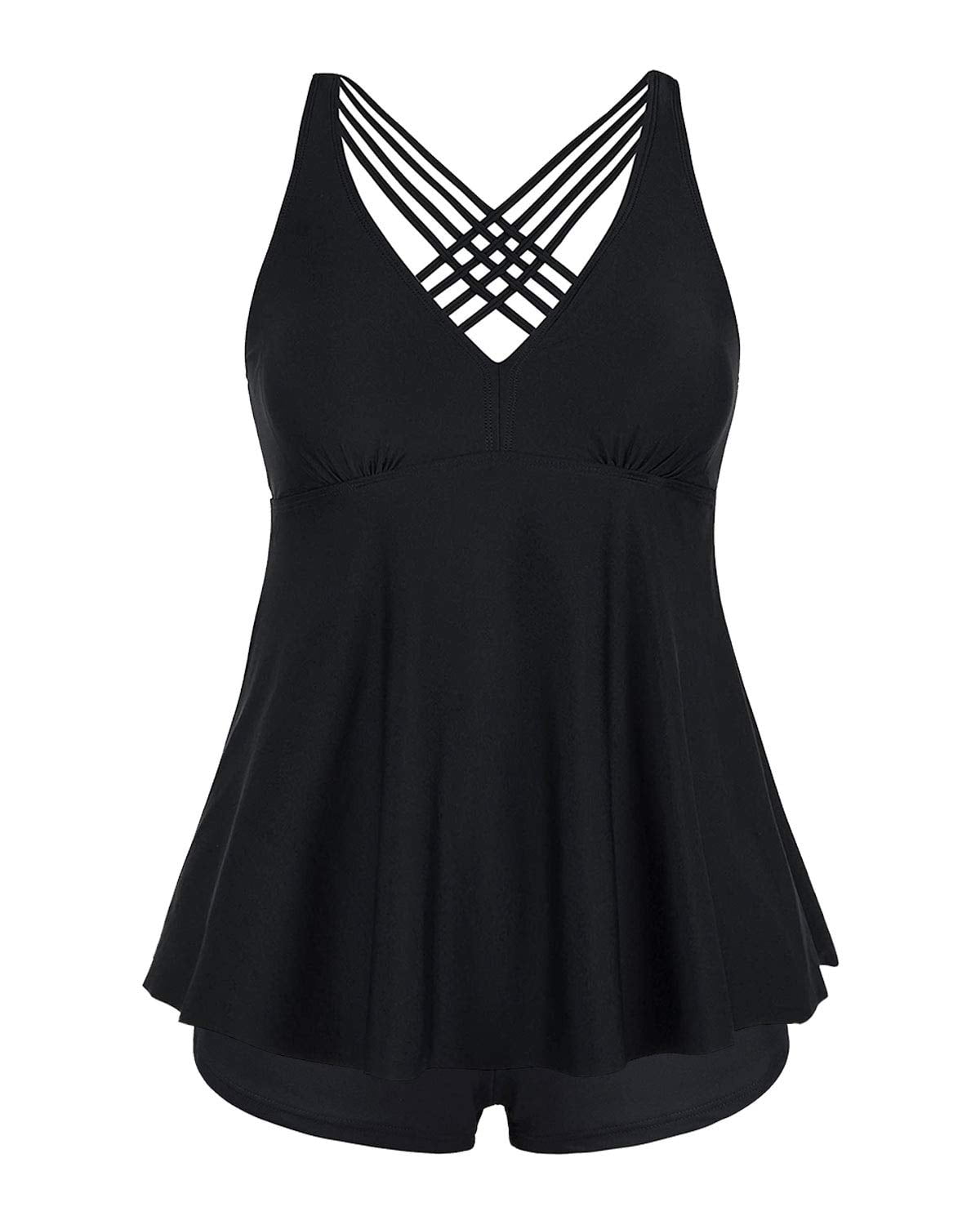 Plus Size Tankini Swimsuits for Women with Shorts Flowy V Neck Bathing