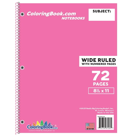 Wide Ruled Pink Notebook 72 Pages