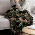 thumbnail image 3 of Black Spring Floral Blanket Soft Cozy Warm Throw Blanket for Couch, Plush Fuzzy Flannel Fleece Blankets for Sofa, Elegant Pastoral Flowers Birds Retro Art Bed Blankets Gifts for Men, 50"x60", 3 of 9