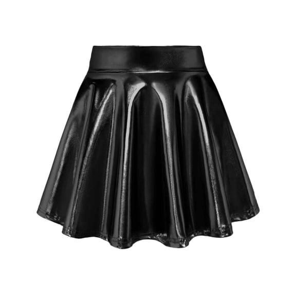 WMTBSRSW Girls Metallic Skater Skirt Kids Shiny Pleated High Waist A Line Mini Skort with Built in Shorts Dance Party Black 10-11 Years
