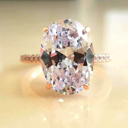 - Alexandra LaRosa 5CT Oval Petite French Pav Crown Rose Gold IOBI Cultured Diamond Ring 12