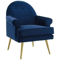 Pemberly Row Modern Velvet Button Tufted Accent Armchair in Navy