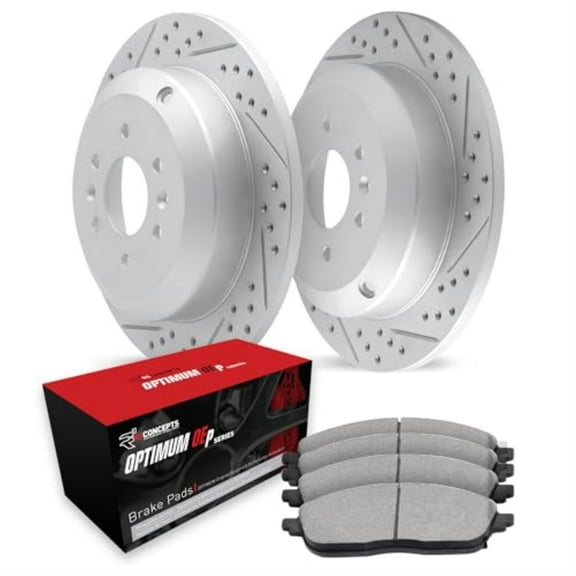 R1 Concepts Drilled and Slotted Carbon Coated Disc Brake Rotor Set with Optimum Oe Pads WBUN1-21020