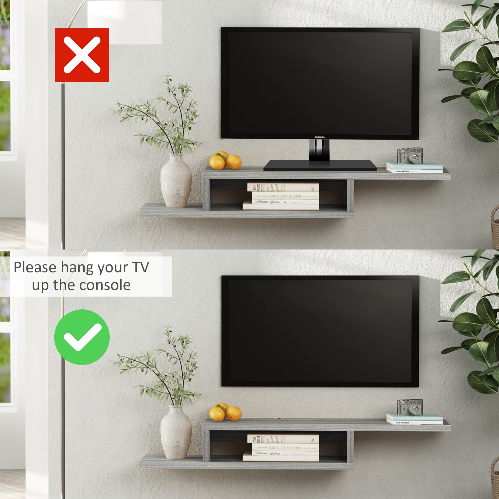 HOMCOM Wall Mounted Media Console, Floating TV Stand Component Shelf,  Entertainment Center Unit, Grey - Walmart.com