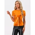 thumbnail image 3 of DARING DIVA Party Metallic Textured Short Sleeve Shiny Tops XS Orange, 3 of 6