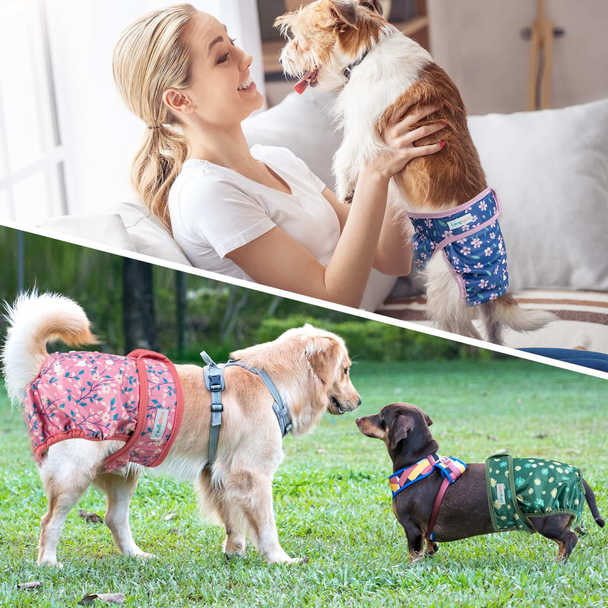 PTSPLLMY Langsprit Washable Female Dog Diapers (3 Pack) - No Leak Reusable Diapers for Doggy Female in Period - Highly Absorbent Dog Heat Panties with Adjustable Snaps