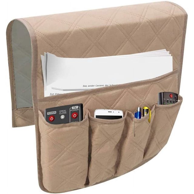 (beige) Cinco bolsillos de memoria para reposabrazos Organizador colgante Bolsa de almacenamiento remoto de TV