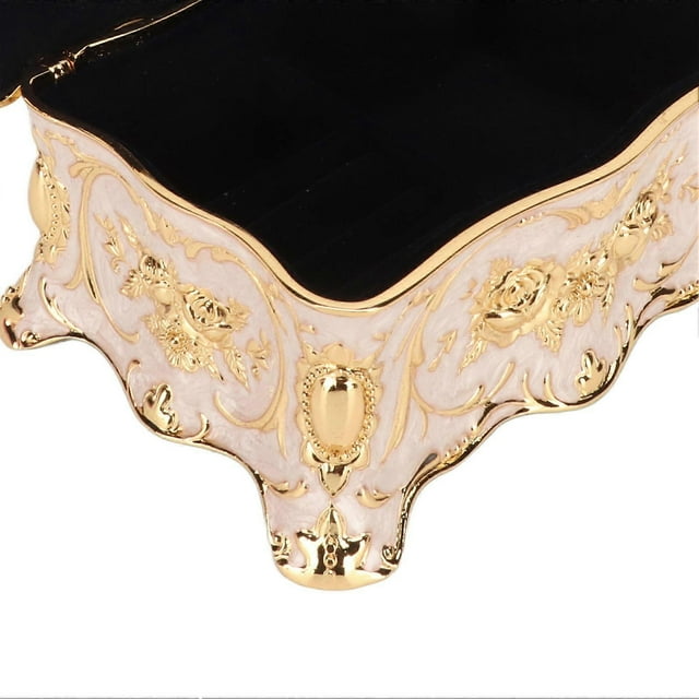 Vintage Jewelry Box European Style Exquisite Velvet Liner Zinc Alloy Trinket Organizer for Anniversary Golden White