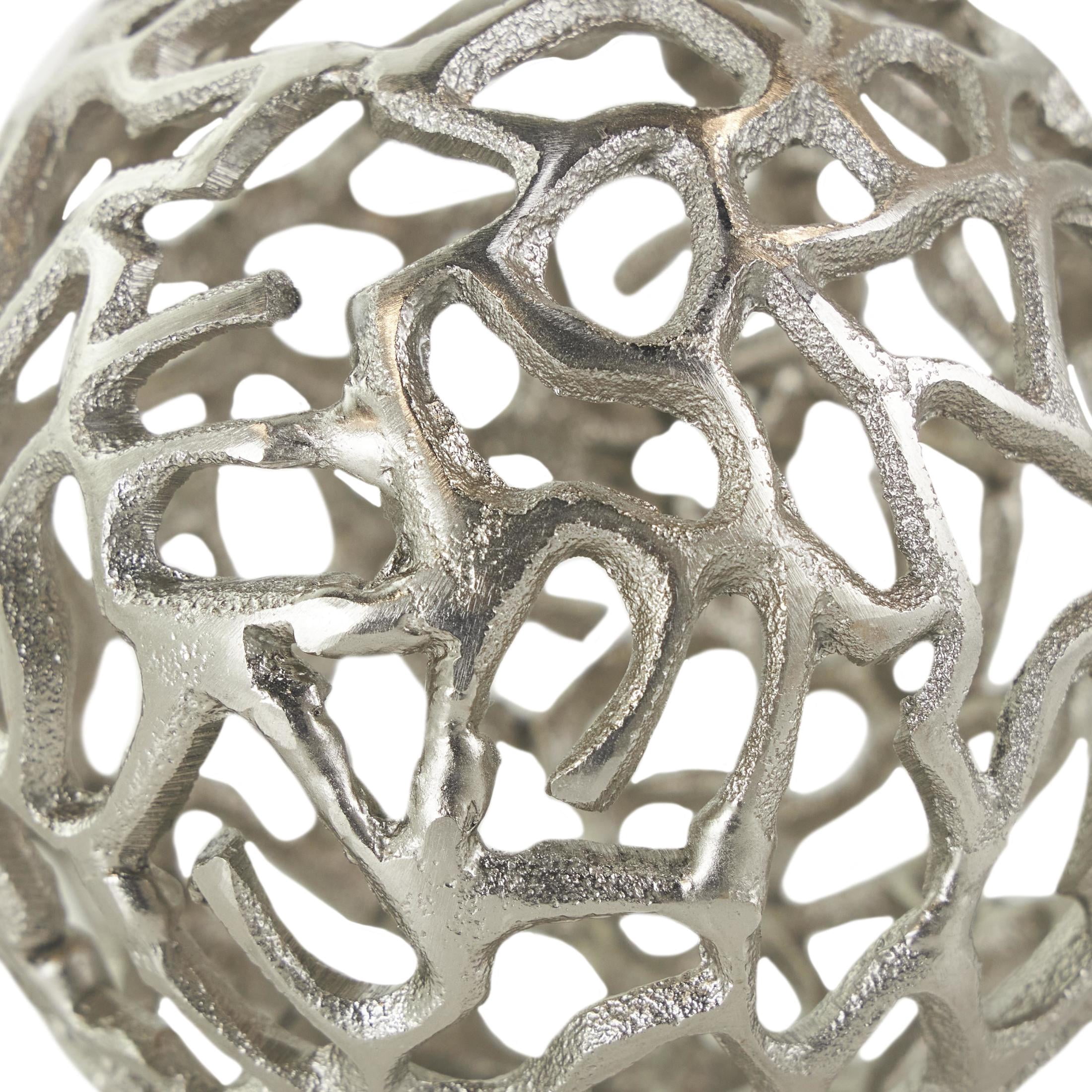 DecMode Silver 6" Coral Aluminum Metal Orbs & Vase Filler with Open Lattice Work (2 Count)