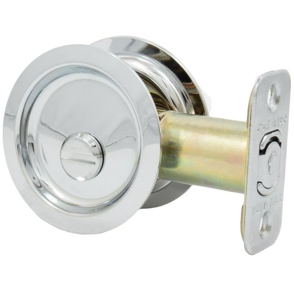 Round Pocket Door Lock, Privacy (Bed/Bath) Latch, 2-3/8" Backset, RCL, Polished Chrome by Stone Harbor Hardware