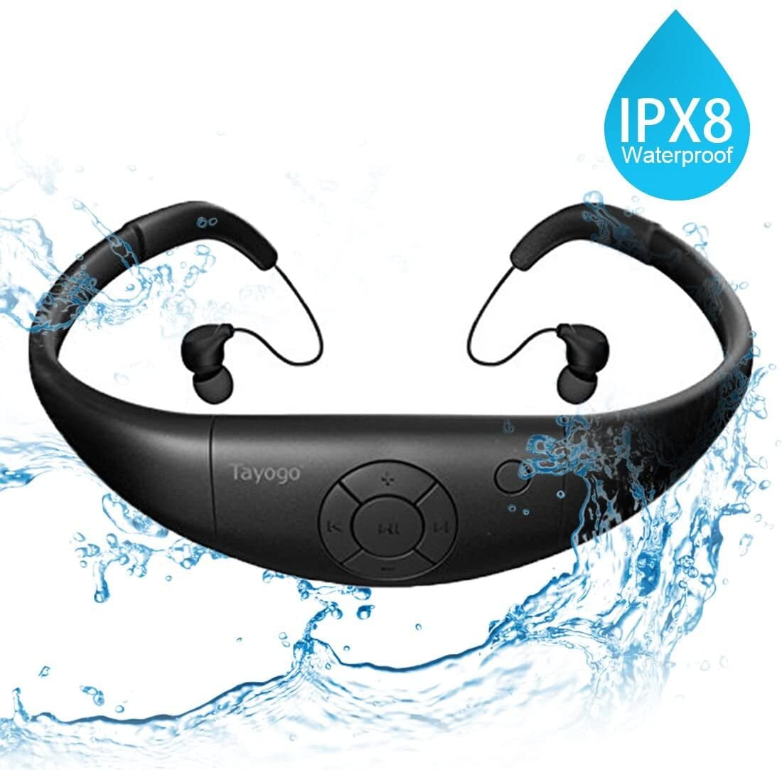 Tayogo 8GB Waterproof MP3 Player, IPX8 Swimming Waterproof Headphones Work for 68 Hours
