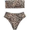 thumbnail image 1 of Women's Leopard Bandeau High Waisted Bathing Suit Bikini Set Swimsuit, 1 of 4