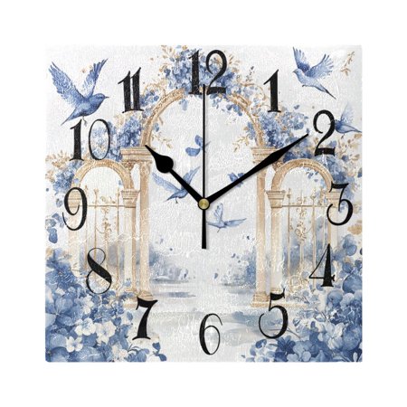 Garden Floral Birds Wall Clock Decorative Square Silent Non-Ticking Operated Clocks Aesthetic for Bedroom Living Room