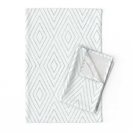 

Printed Tea Towel Linen Cotton Canvas - Diamond Painted Navy Boho Water Color Blue White Geometric Print Decorative Kitchen Towel by Spoonflower