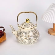 Kieccall Dragonfly Enamel Kettle Pear Shaped Teapot Gold Handle Home Kitchen Decor Vintage Gift