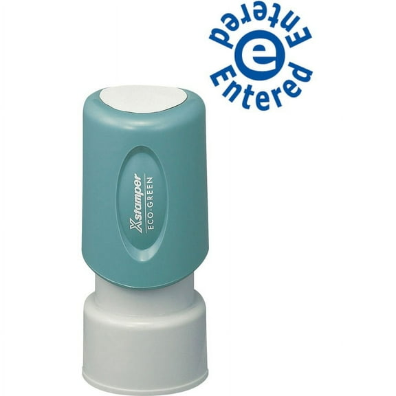 Xstamper Blue Ink ENTERED Title Stamp - Message Stamp - "ENTERED" - 0.63" Impression Diameter - 100000 Impression(s) - Blue - Recycled - 1 Each | Bundle of 5 Each