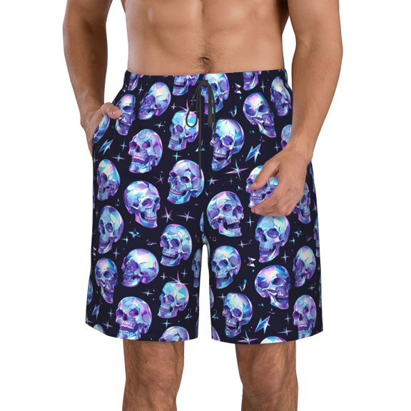 Yiaed crystal Skull Print Men's Swim Trunks with Lining Quick Dry Sports Shorts Beach Shorts Boardshorts-XX-Large