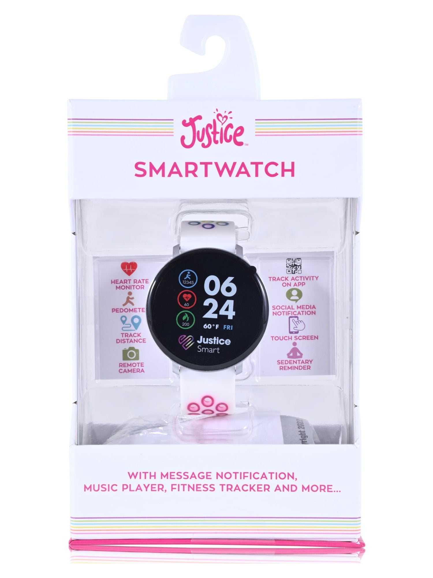 Justice Unisex Child Smartwatch with Perforated Band in White (jse4202wm), Girl's, Size: One size, Grey Type