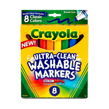 Crayola Washable Markers, Broad Point, Bold Colors, 8/Set