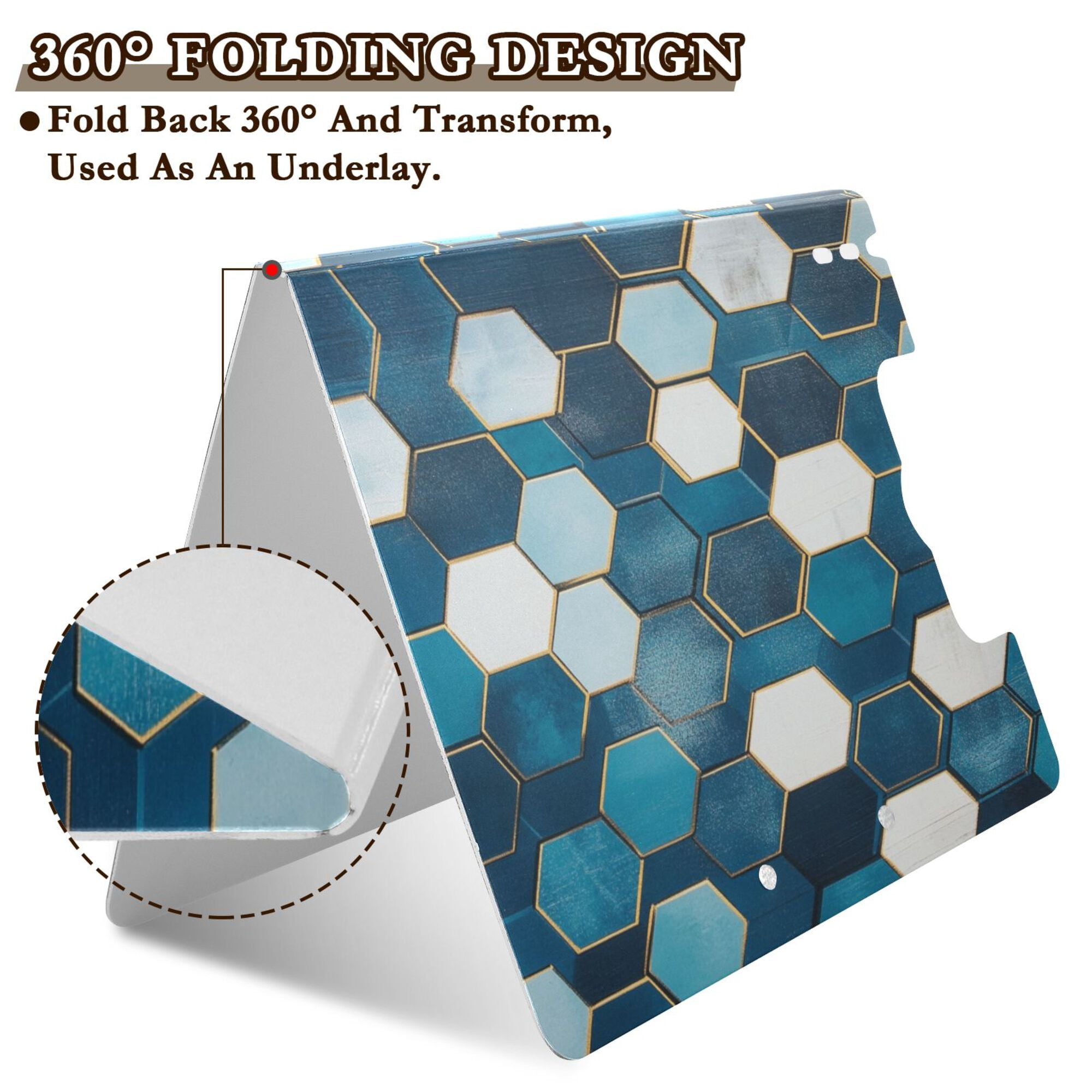 FORMRS A4 Clipboard Folder with Pen Holder Horizontal Foldable School Office Binder, Dark Blue Hexagon Patterns