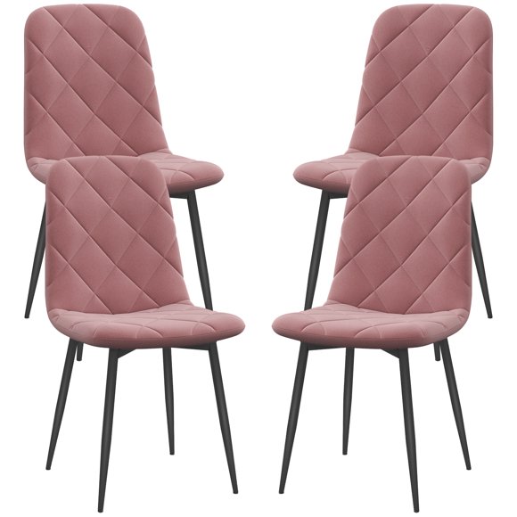 HOMCOM Dining Chairs Set of 4, Upholstered Dining Room Chairs with Steel Legs, Modern Kitchen Chair for Dining Room, Pink