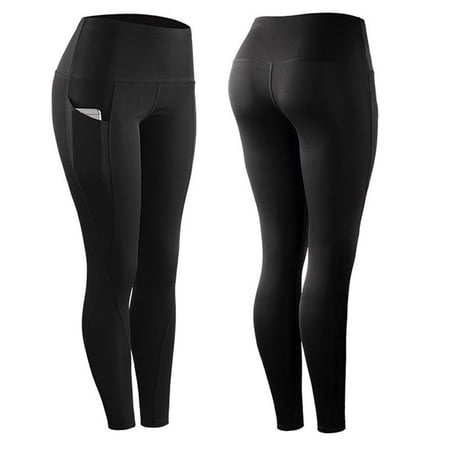 High Elastic Leggings Pant Women Solid Stretch Compression Sportswear Casual Yoga Jogging Leggings Pants With Pocket Black XXL