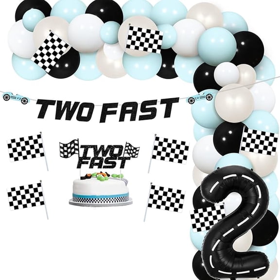Two Fast Birthday Decorations Two Fast Balloon Arch Kit Race Car Two Fast Banner Vintage Retro Blue Apricot Cake Topper Racing Car Party Themed Birthday Supplies