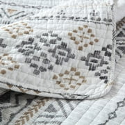 Bedduvit 100% Cotton King Size Quilt Set - Bohemian White & Charcoal Geometric Striped Quilt King, Boho Breathable Bedspread for All Season, 3-Piece Lightweight Summer Comforter Bedding Set, 98x106