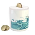 thumbnail image 2 of Nautical Piggy Bank, Ship Being Tossed by Giant Ocean Waves Aquatic Old Vessel Sea Journey Illustration, Ceramic Coin Bank Money Box for Cash Saving, 3.6" X 3.2", Aqua Taupe, by Ambesonne, 2 of 4