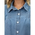 thumbnail image 5 of DARING DIVA Women's Denim Pleated Front Puff Long Sleeve Button Down Shirts S Blue, 5 of 7