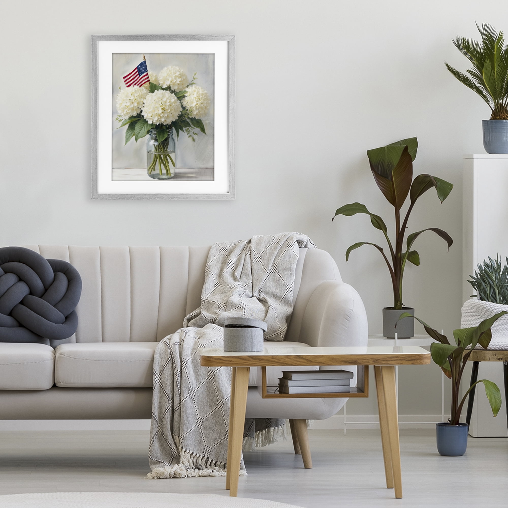 Stupell Industries Festive Patriotic Hydrangea Gray Framed Print Under Glass, design by Kim Allen