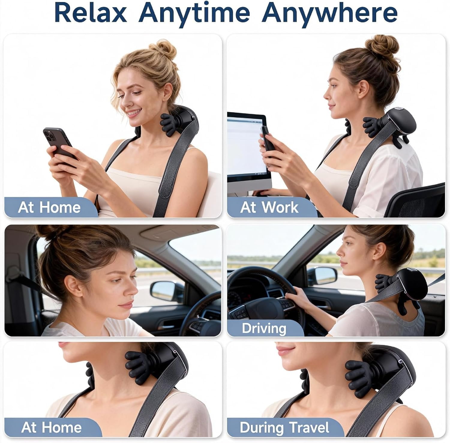4D Neck & Shoulder Massager with Heat — Deep Tissue Bionic Kneading Massage Device, Real-Touch Hands Simulation, Portable Electric Back & Neck Massager for Pain Relief, Home & Office Relaxation