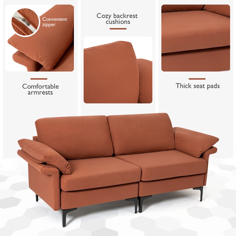Finihen Loveseat Sofa, Modern Fabric Loveseat Sofa for with Metal Legs and Armrest Pillows, for Living Room, Bedroom, Rust Red Finihen Loveseat Sofa, Modern Fabric Loveseat Sofa for with Metal Legs and Armrest Pillows, for Living Room, Bedroom, Rust Red