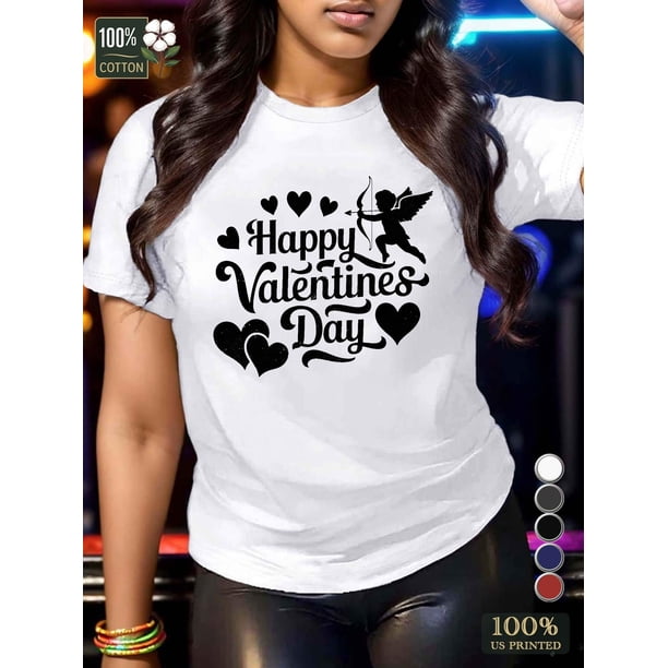 Teediy Cherub Happy Valentines Day 180G Pure Women'S Tshirt Comfort FitFather's Day, Mother's Day, NCamisetas de verano para mujer, manga corta, cuello redondo, casual, lindo, con gráficos, camisetas