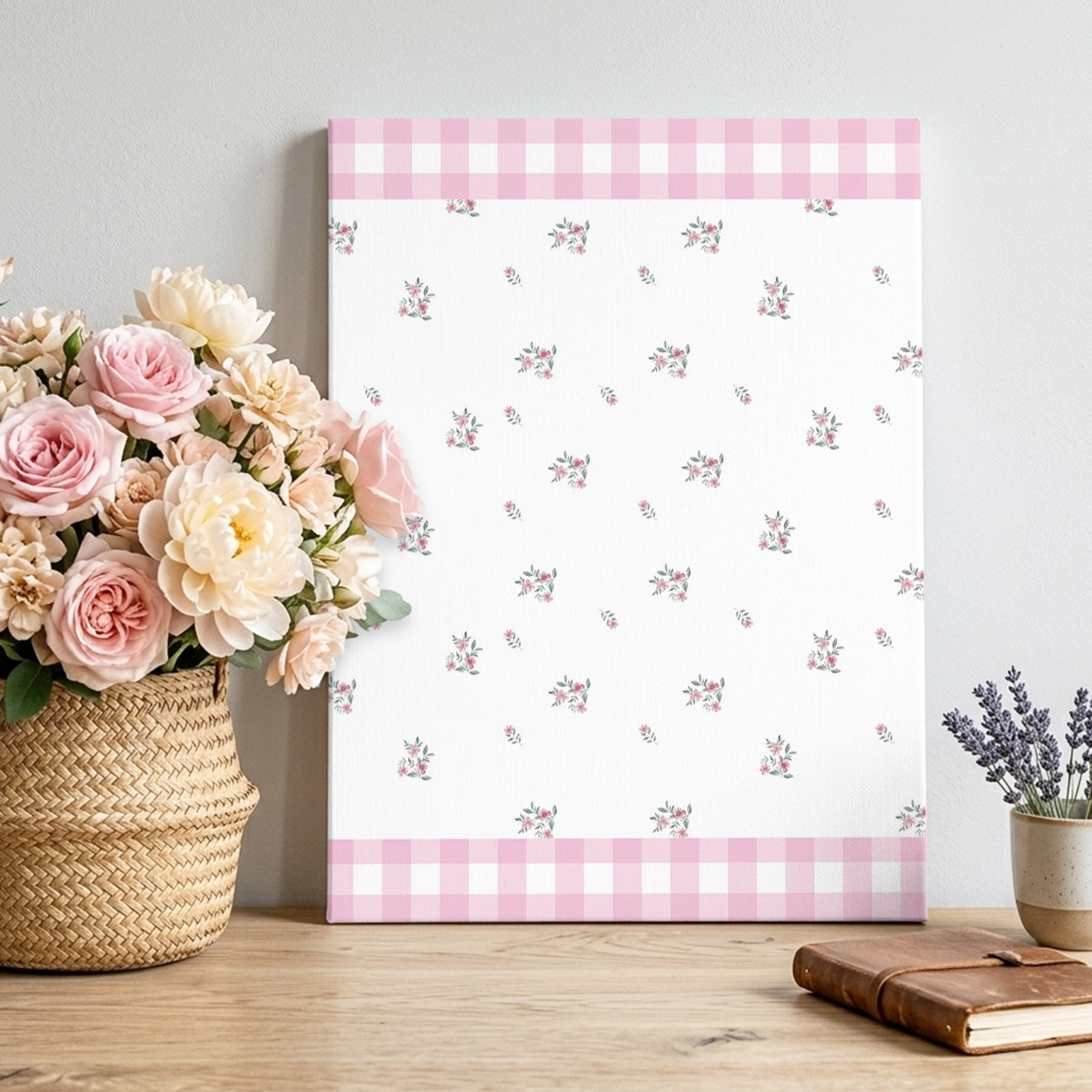 Canvas Wall Art Spring Flowers Framed Canvas Prints for Bedroom Living Room Spring Botanical Floral Branches Pink Plaid Gallery Wrapped Wall Decor for Home Office Gifts 12 x18 Ship Next Day