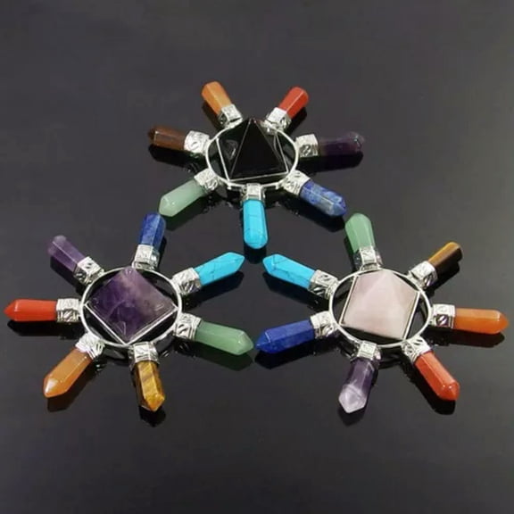MATROOY 3pcs 7 Chakra Stone Crystal Healing Energy Pyramid Amethyst Agate Rose Quartz