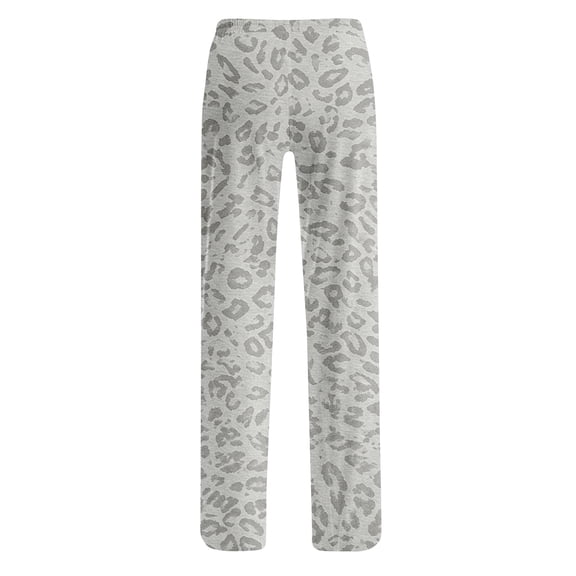 Stralyhd Women Pajama Pants Leopard Print Wide Leg Elastic Waist Drawstring Trousers Lounge Comfy Loose Bottoms Light Gray M