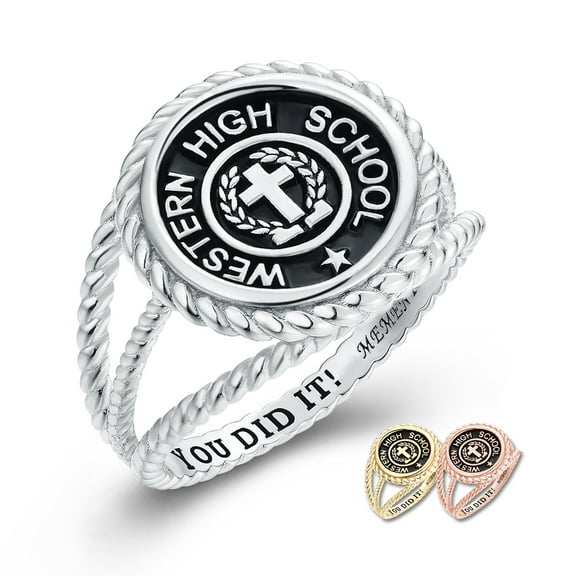 Mementos PJM Custom Women's Class Rings Sterling Silver for High School College-Platinum-Signet