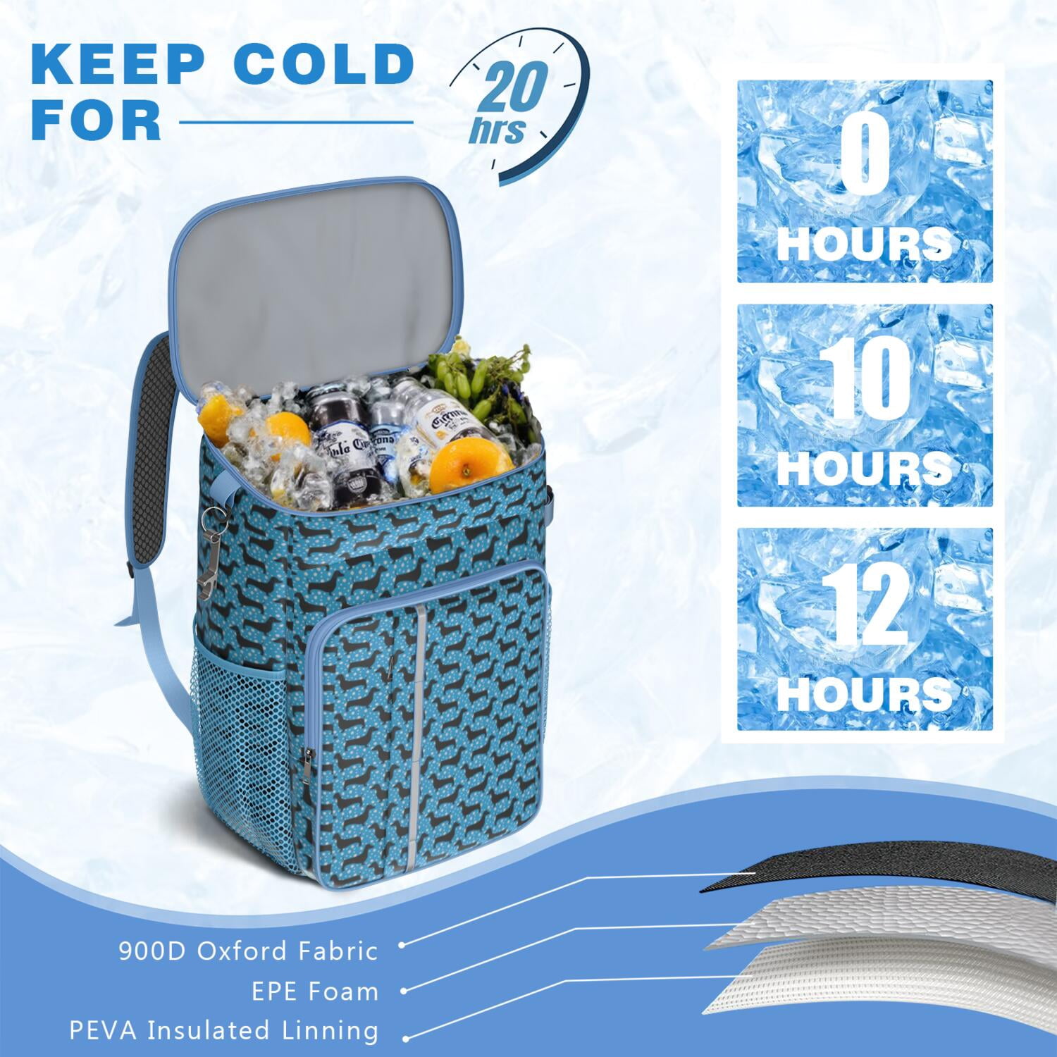 Travel Cooler Bag - Blue Dachshunds Dog Camping Beer Cooler Backpack with Bottle Opener- Waterproof Insulated Picnic Backpacks - Cooler Bag for Beach