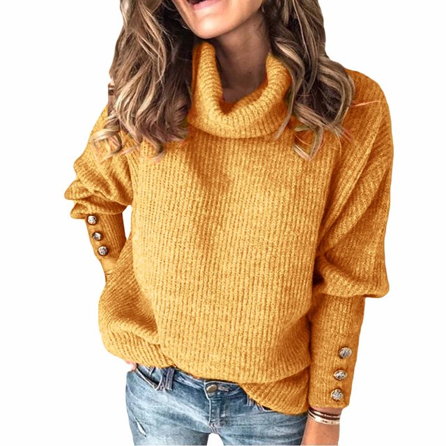 Birdeem Chandail Tricoté à Manches Longues pour Femmes Grande Taille, Col Roulé Décontracté, Chandail Ample