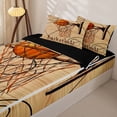 thumbnail image 3 of Castle Fairy Basketball Print Zipper Twin Comforter Sets with Fitted Sheet and 2 Pillowcases, Hoop Pattern Zipper Bedding Set, Brown Orange,4-Piece,Black Reversible, 3 of 6