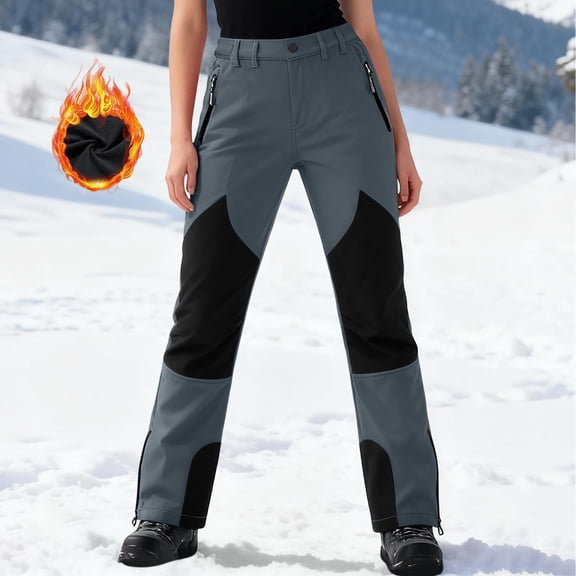 Women's Snow Ski Pants Fleece Lined Waterproof Insulated Softshell Trousers Snowboard Hiking Travel Bottom Leg(Gray,M)