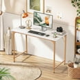 thumbnail image 2 of Computer Desk, 40'' Study Writing Table for Small Space, Save Space Office Desk with Metal Legs, Modern Steel Frame Wood PC Workstation for Home Office, Gold, 2 of 6