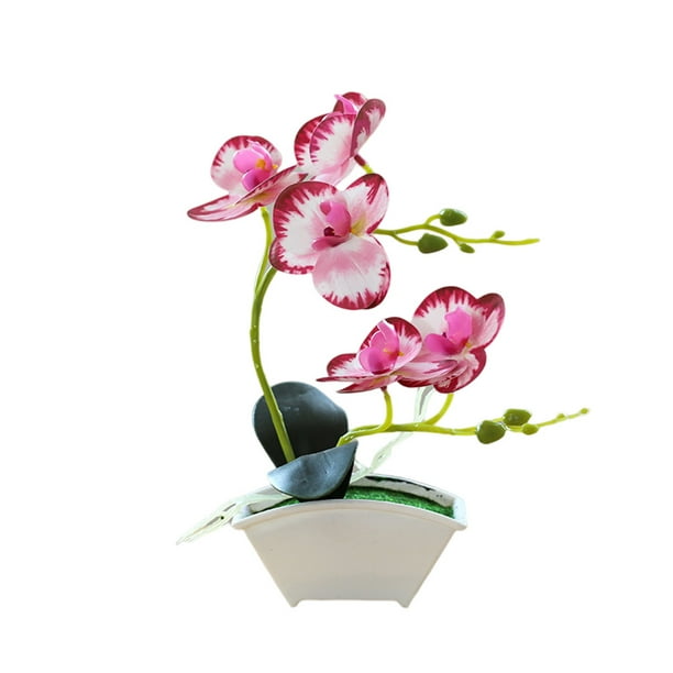Bewildely Bonsái de orquídeas artificiales, flores falsas, plantas simuladas para interiores y exteriores para el centro de la habitación del hogar, Decoración Rosa roja Bewildely HA084343-04