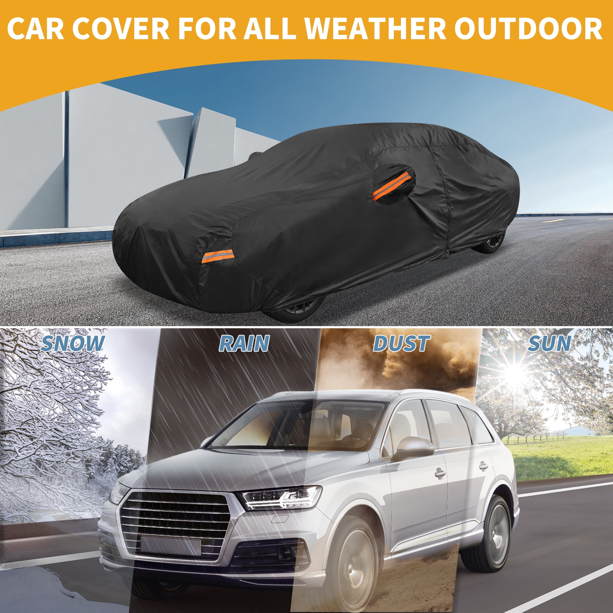Unique Bargains Universal Car Cover Waterproof Black 177.17"x70.87"x49.21"